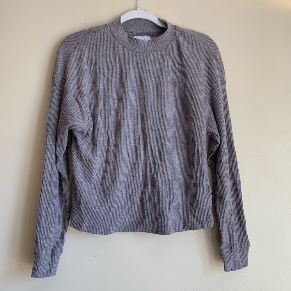 Allfenix Women's Crewneck Ribbed Sweater Grey Size Large Top Shirt Casual